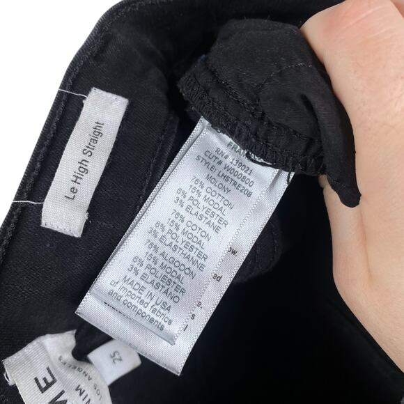 FRAME Denim Le High Straight Molony Black Ripped Knee Raw Edge Jeans SZ 25 - Picture 7 of 10